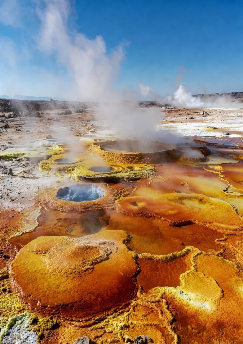 Vividly colored acidic pools in the Dallol volcanic field