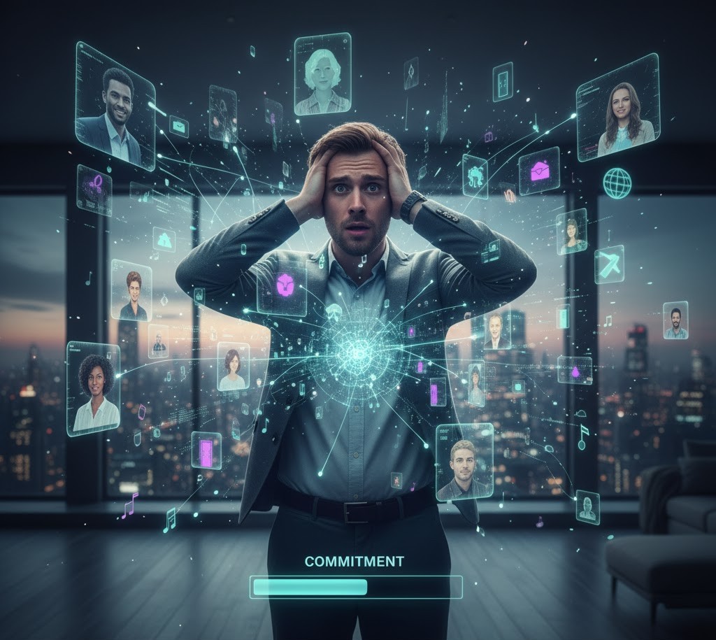 A person scrolling through endless dating profiles