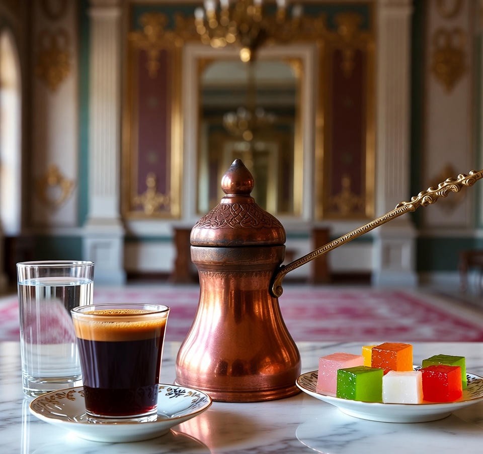 A painting depicting a busy Ottoman coffee house in Istanbul.