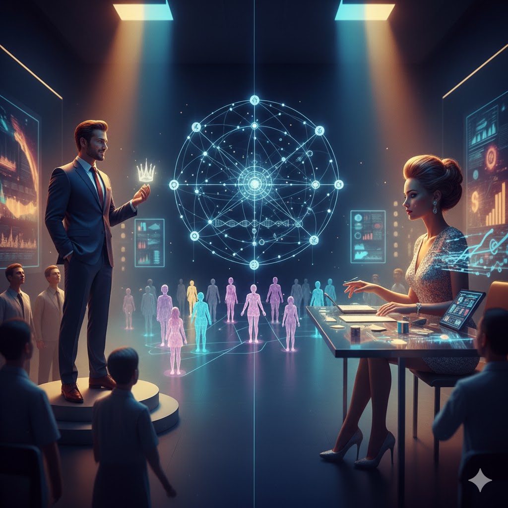 A depiction of social status symbols influencing a couple's connection